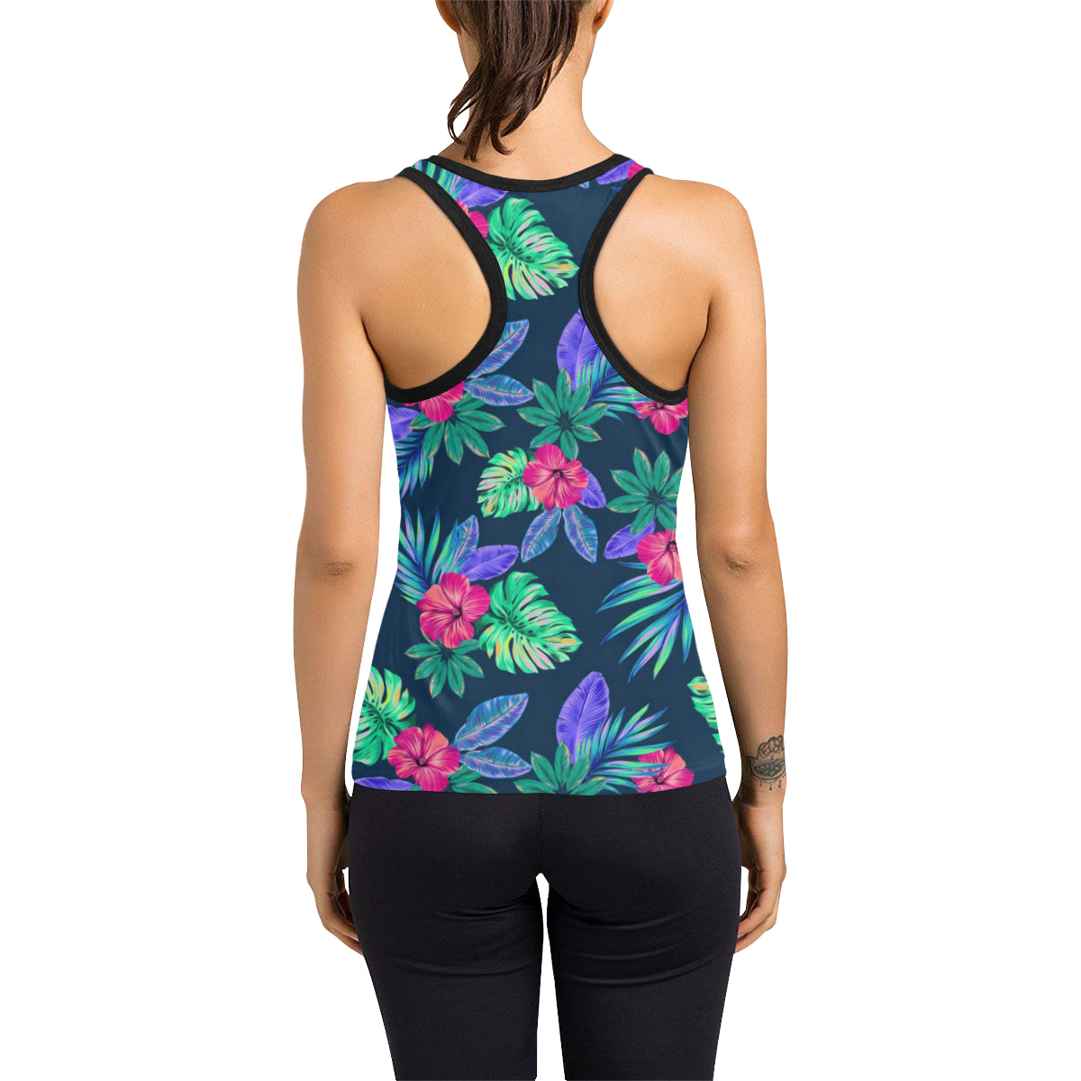 Tropical Flower Pattern Print Design TF09 Women's Racerback Tank Top