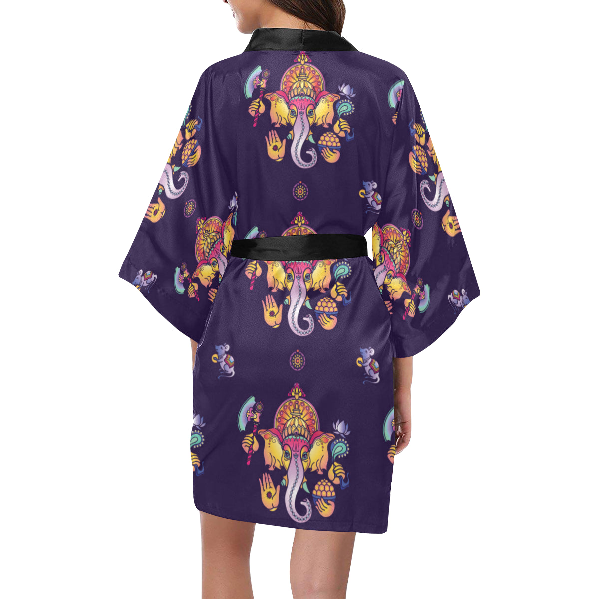 Ganesha Pattern Print Design 04 Women's Short Kimono