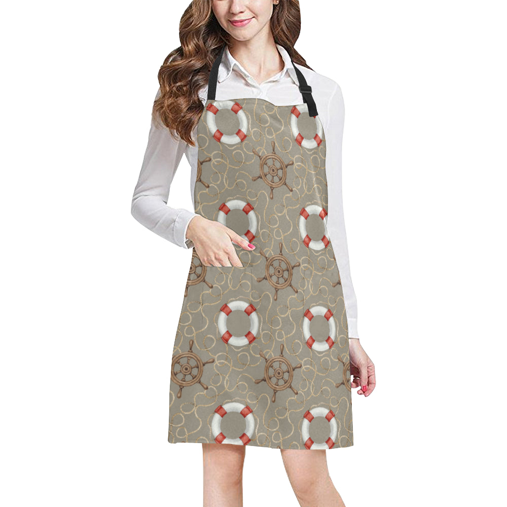 Nautical Pattern Print Design A02 Apron with Pocket