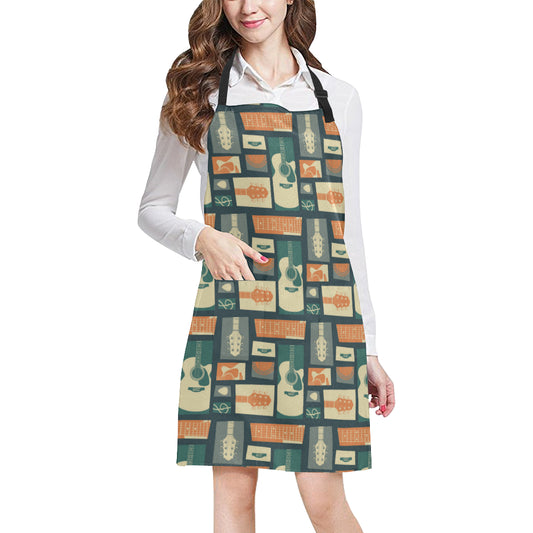 Acoustic Guitar Pattern Print Design 02 Apron with Pocket