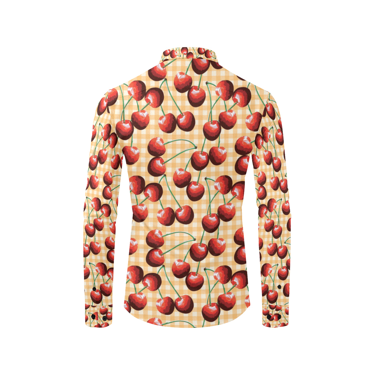 Cherry Orange Plaid Print Men's Long Sleeve Shirt