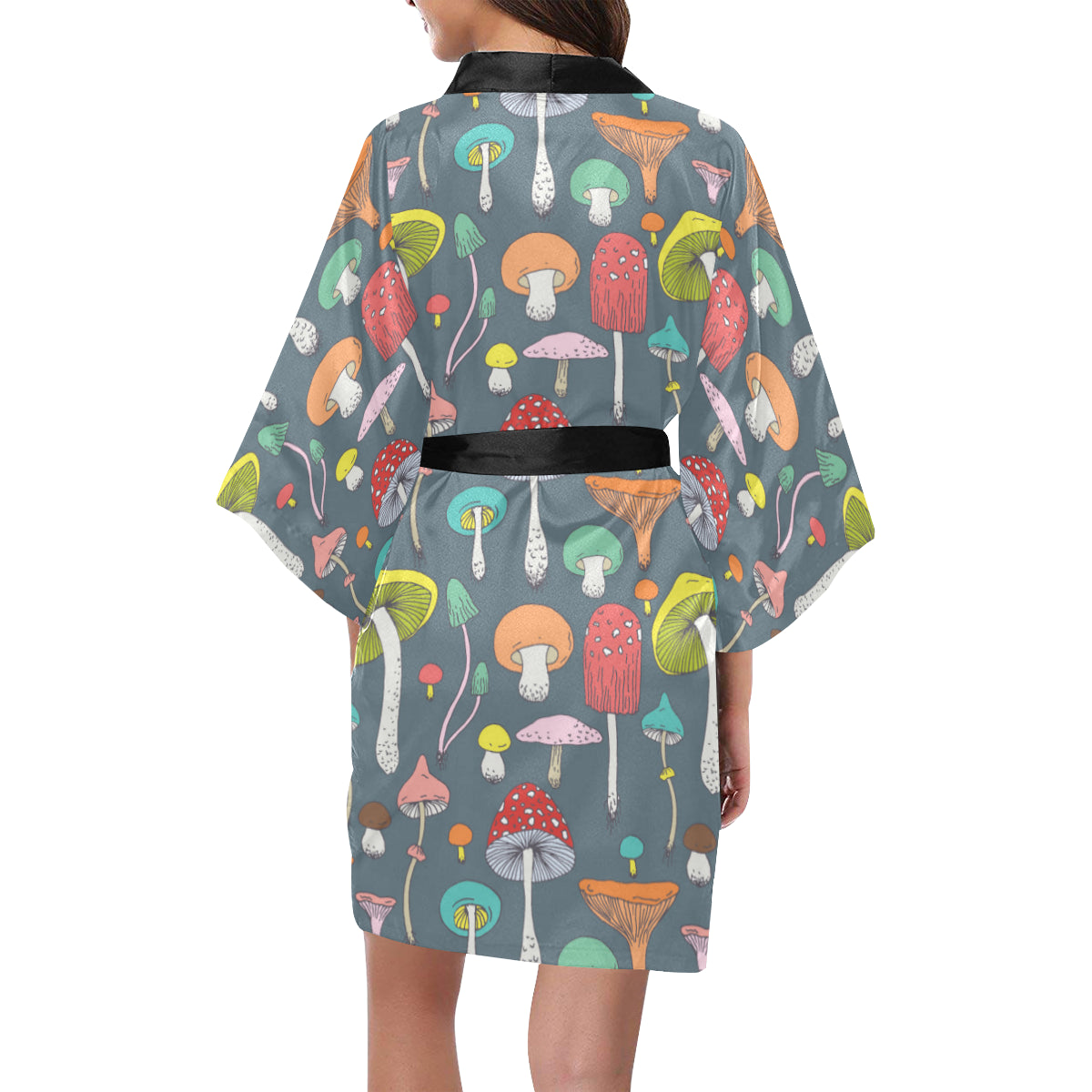 Mushroom Pattern Print Design A03 Women's Short Kimono