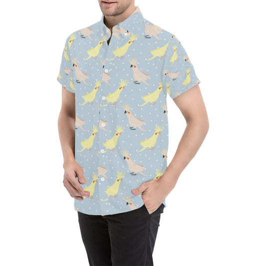 Cockatiel Pattern Print Design 03 Men's Short Sleeve Button Up Shirt