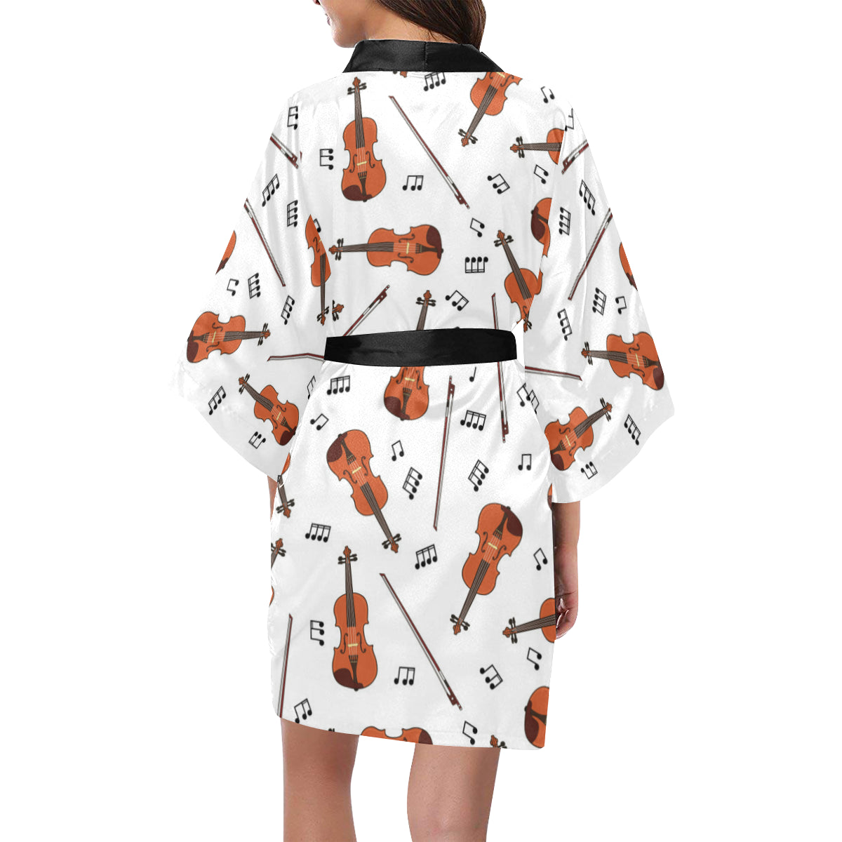 Violin Pattern Print Design 02 Women's Short Kimono