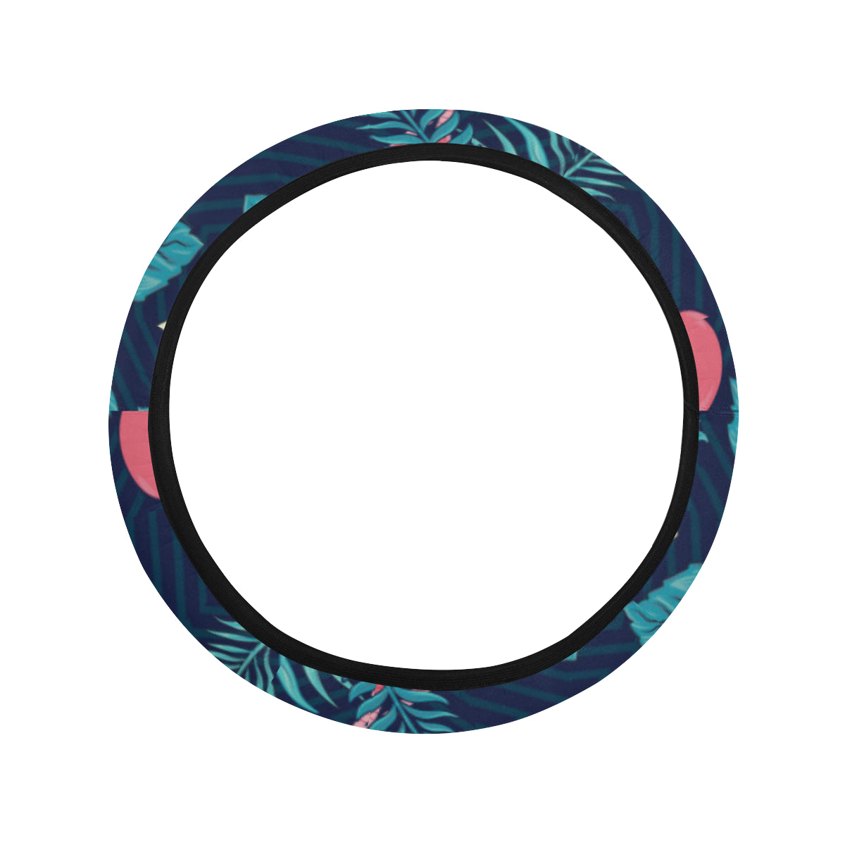 Flamingo Red Hibiscus Pattern Steering Wheel Cover with Elastic Edge