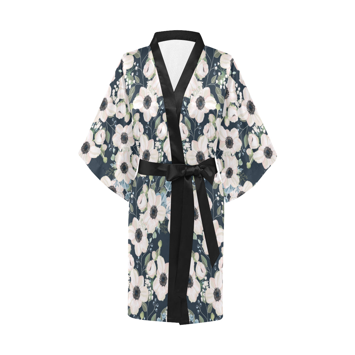 Anemone Pattern Print Design AM02 Women Kimono Robe