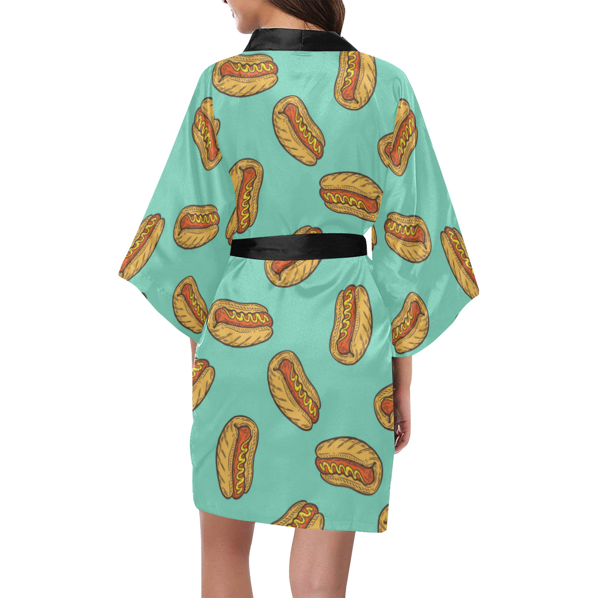 Hot Dog Pattern Print Design 04 Women's Short Kimono