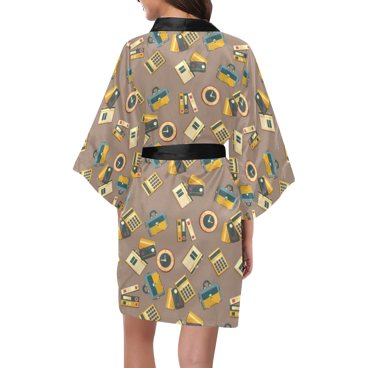 Accounting Financial Pattern Print Design 03 Women's Short Kimono