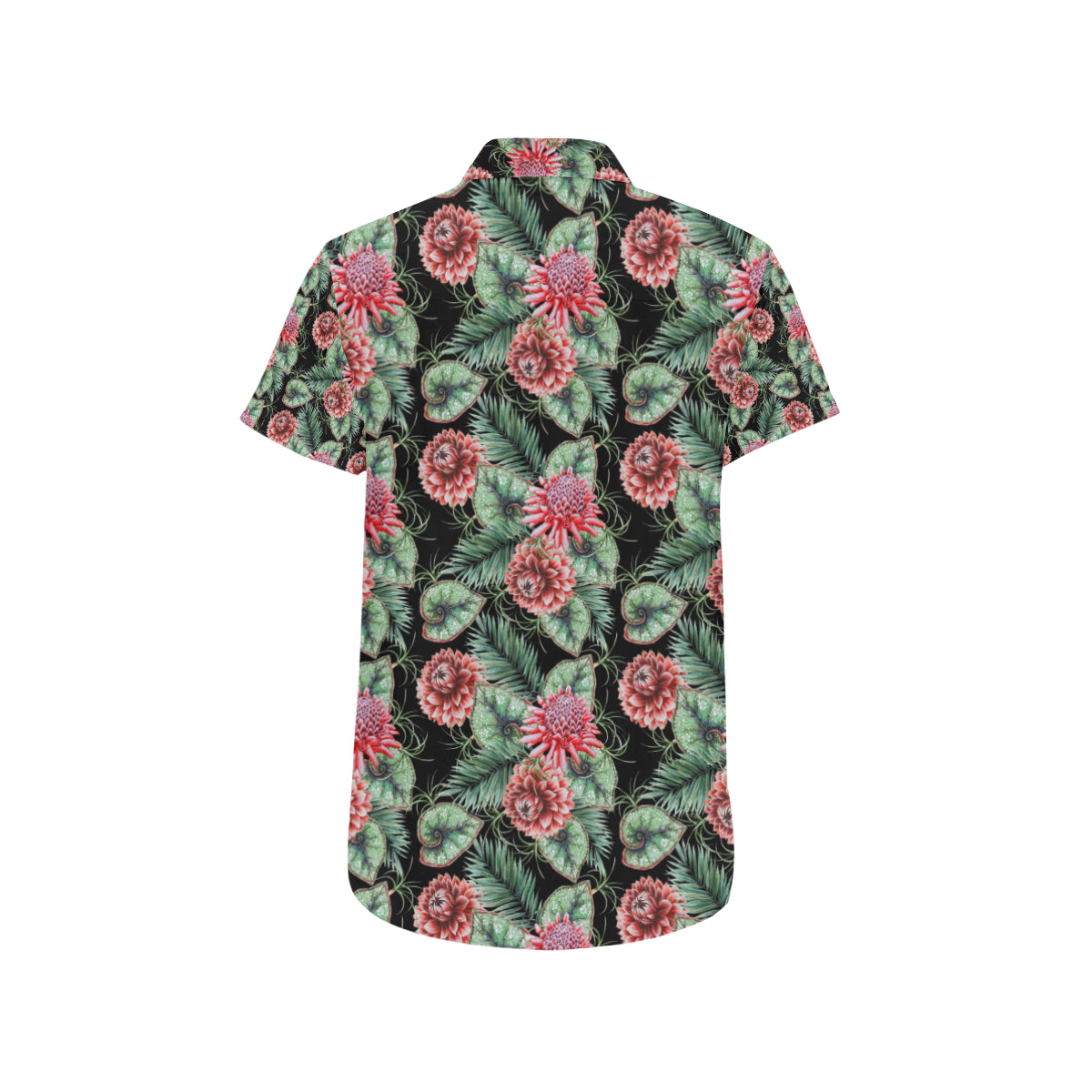 Dahlia Pattern Print Design DH06 Men's Short Sleeve Button Up Shirt