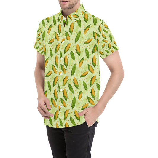 Agricultural Fresh Corn cob Print Pattern Men's Short Sleeve Button Up Shirt