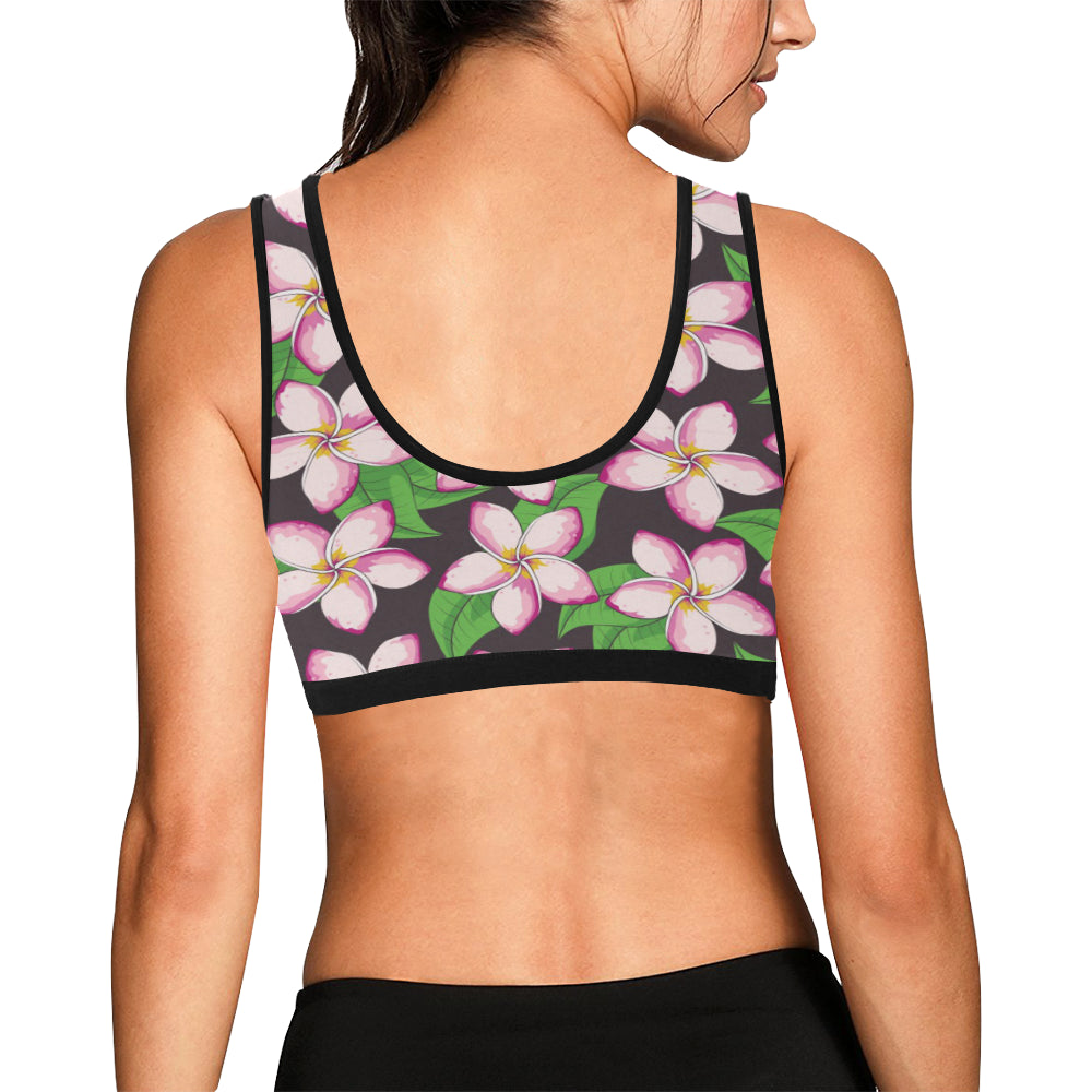 Pink Plumeria Pattern Print Design PM019 Sports Bra
