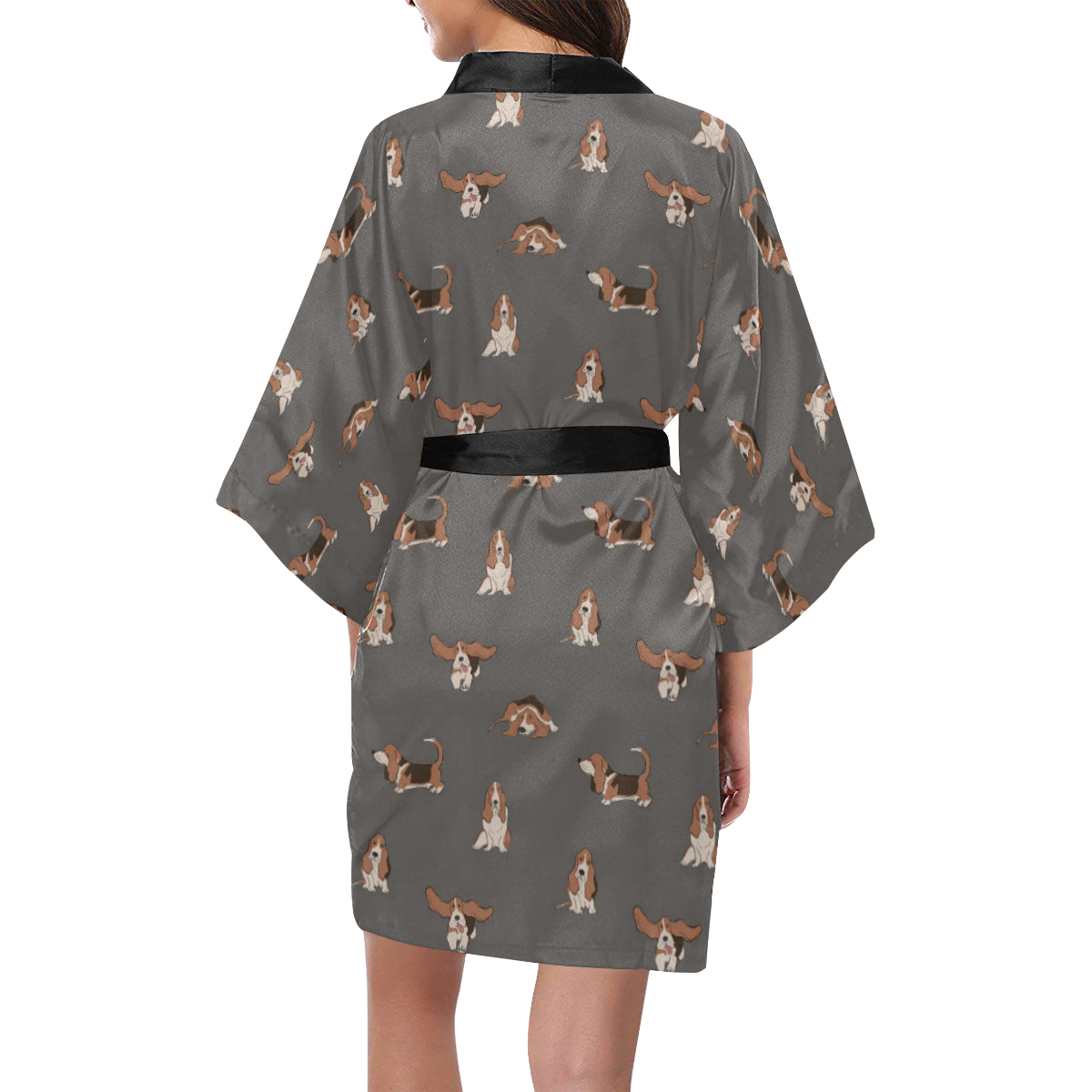 Basset Hound Pattern Print Design 03 Women's Short Kimono