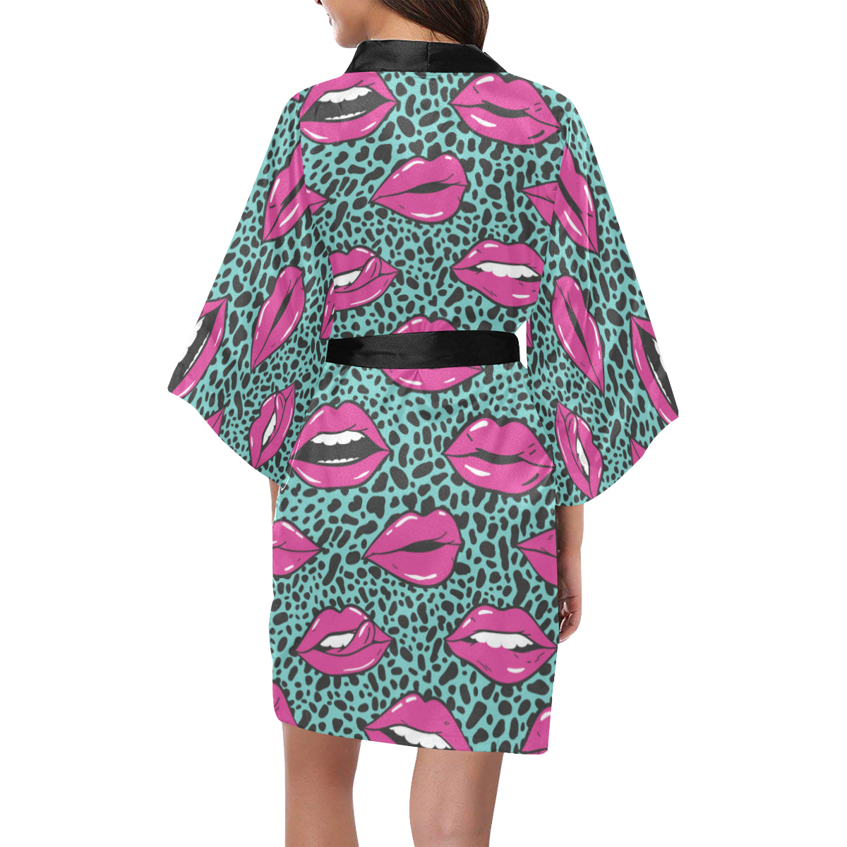 Lip Pattern Print Design 04 Women's Short Kimono