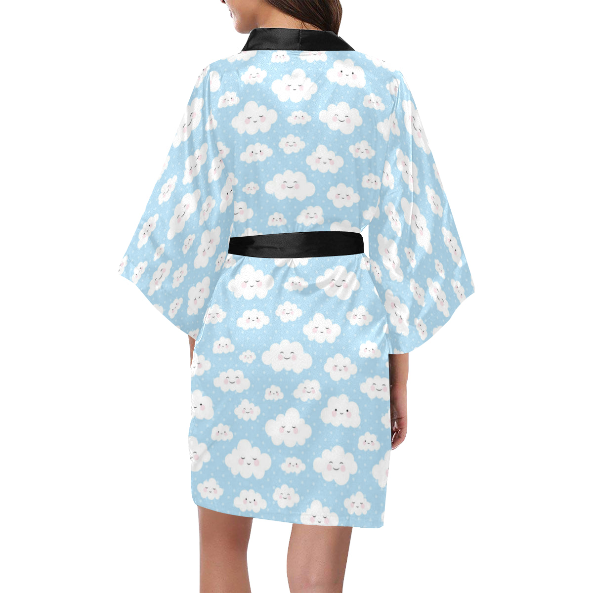 Cloud Pattern Print Design 02 Women's Short Kimono
