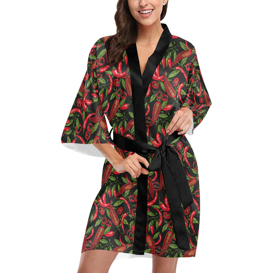 Chilli Pepper Pattern Print Design 02 Women's Short Kimono