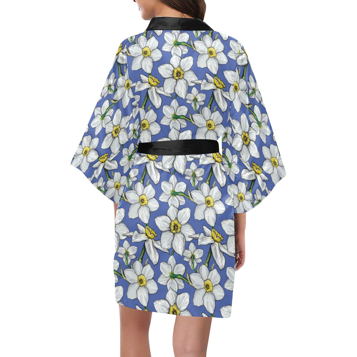 Daffodils Pattern Print Design DF08 Women's Short Kimono