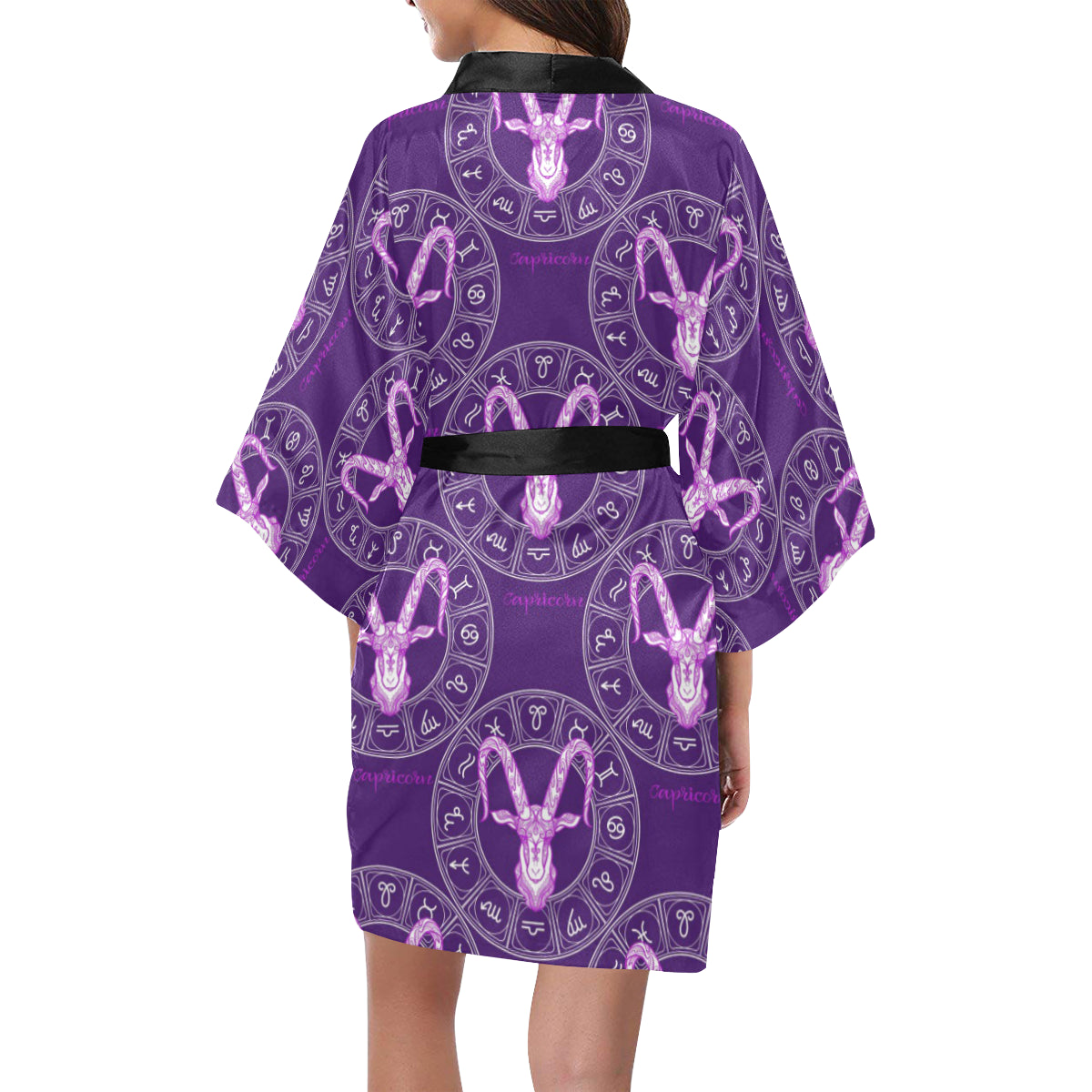Capricorn Zodiac Pattern Print Design 04 Women's Short Kimono