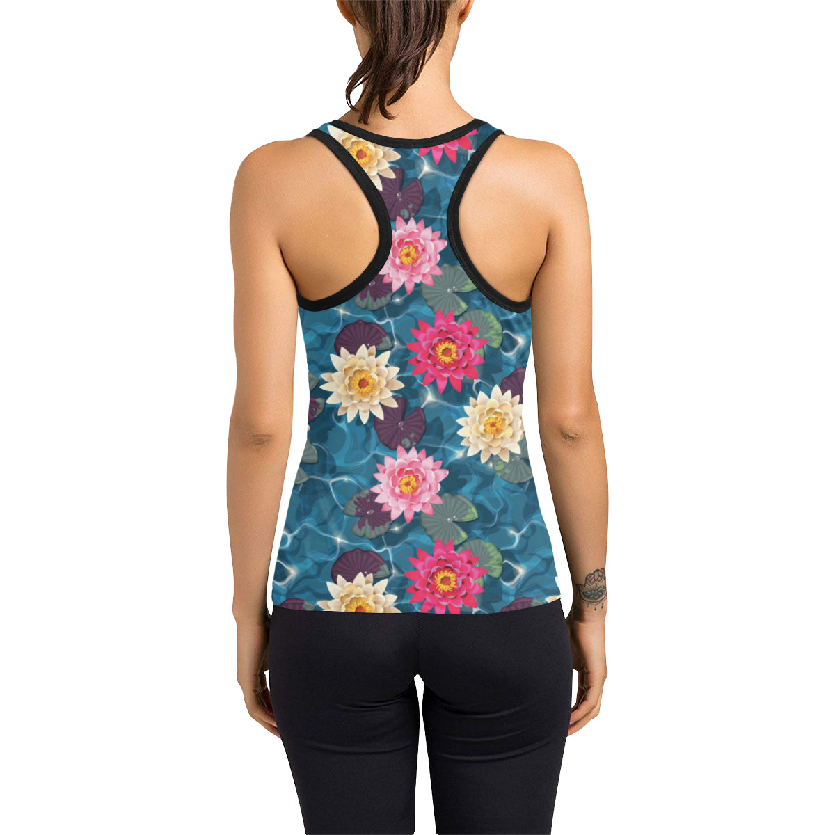 Water Lily Pattern Print Design WL05 Women's Racerback Tank Top
