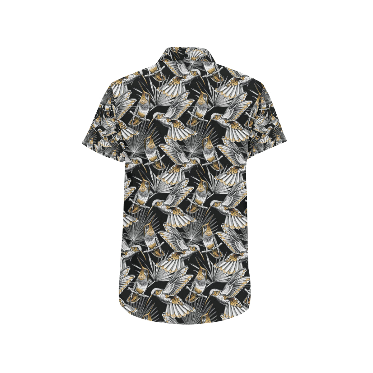 Hummingbird Gold Design Themed Print Men's Short Sleeve Button Up Shirt