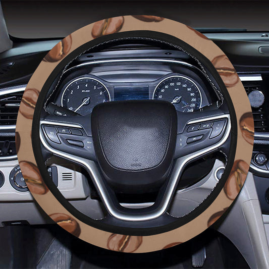 Coffee Pattern Print Design 07 Steering Wheel Cover with Elastic Edge