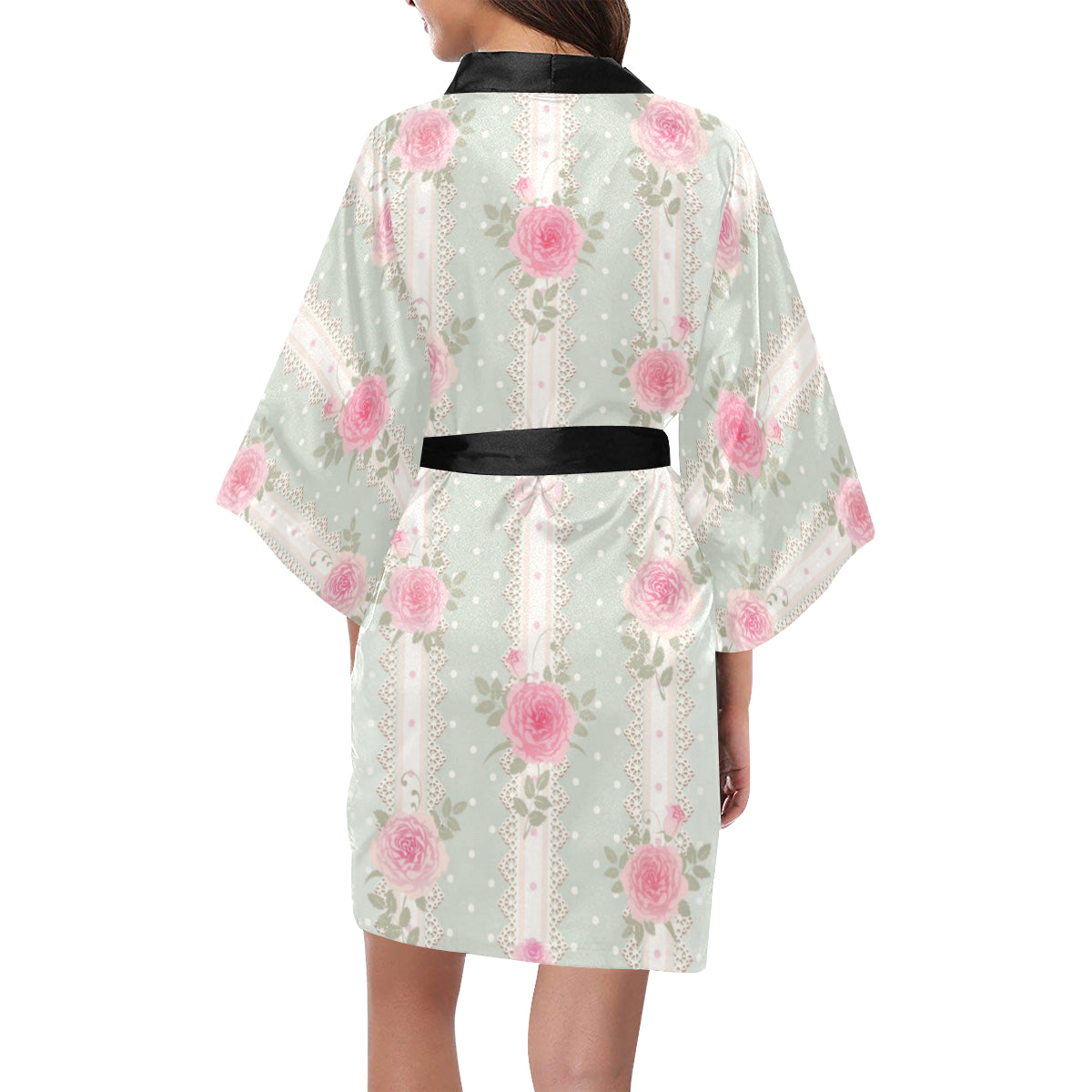 Rose Pattern Print Design RO016 Women Kimono Robe
