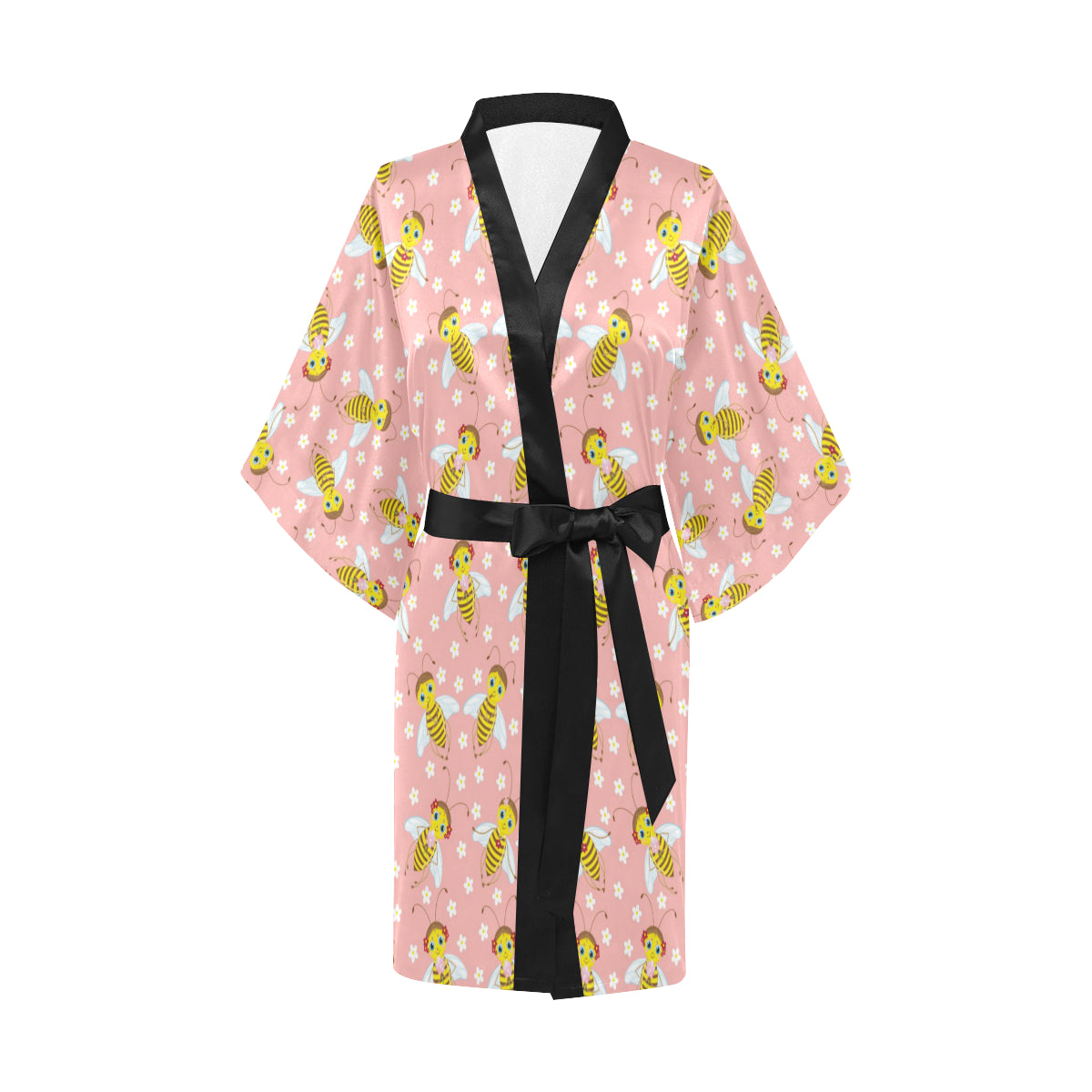 Bee Pattern Print Design BEE07 Women Kimono Robe