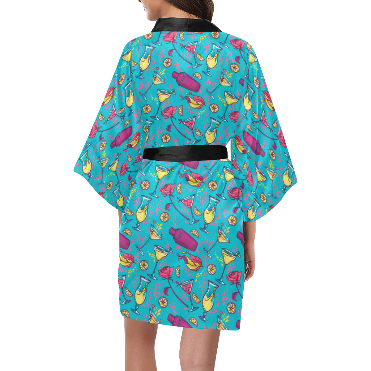 Cocktail Pattern Print Design 03 Women's Short Kimono