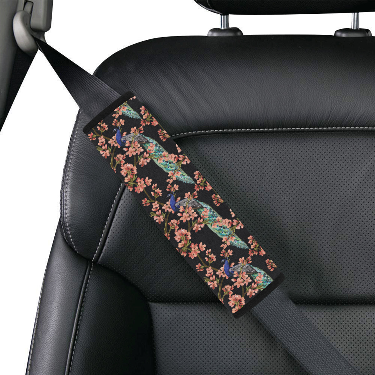 Peacock Pattern Print Design A01 Car Seat Belt Cover