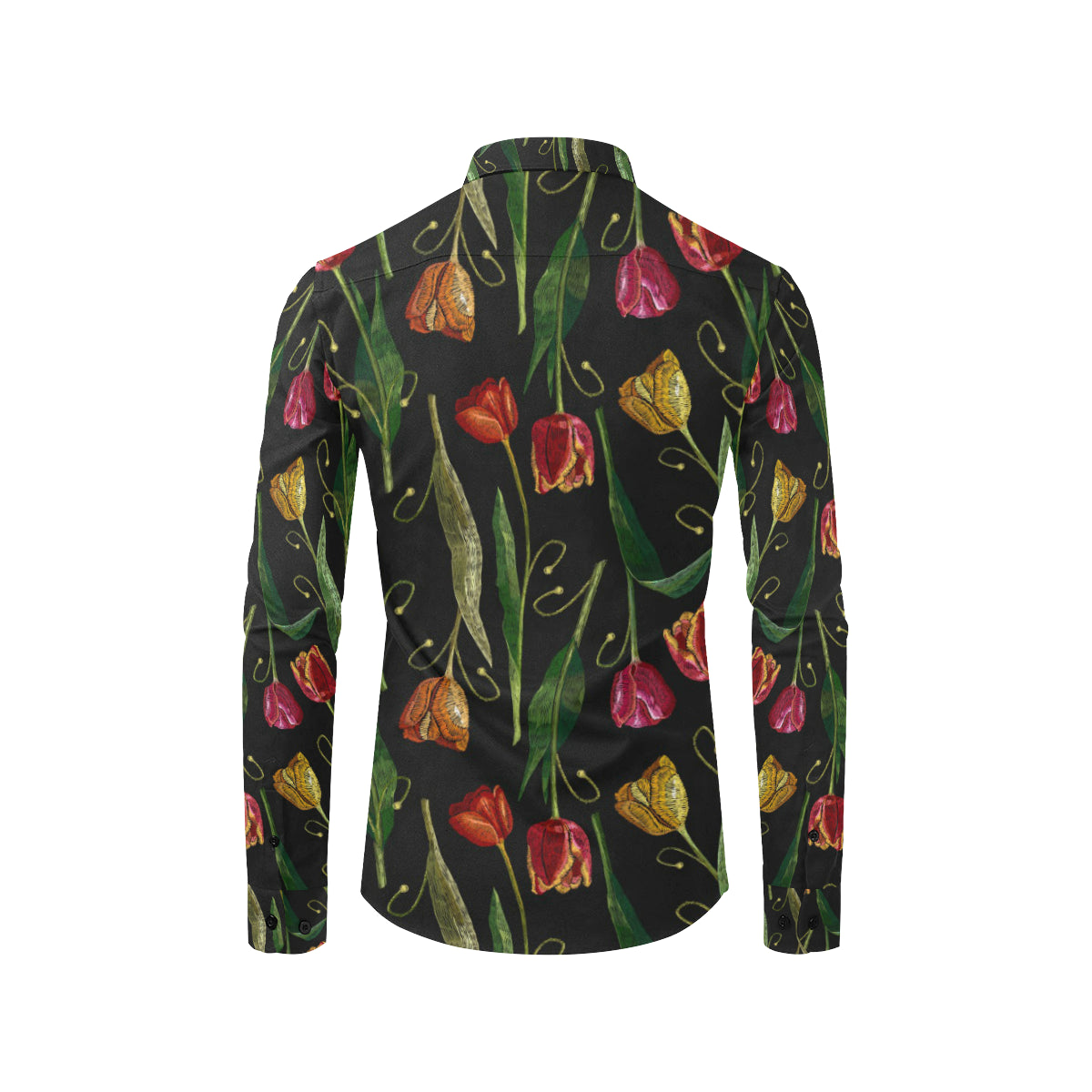 Tulip Embroidered Pattern Print Design TP01 Men's Long Sleeve Shirt