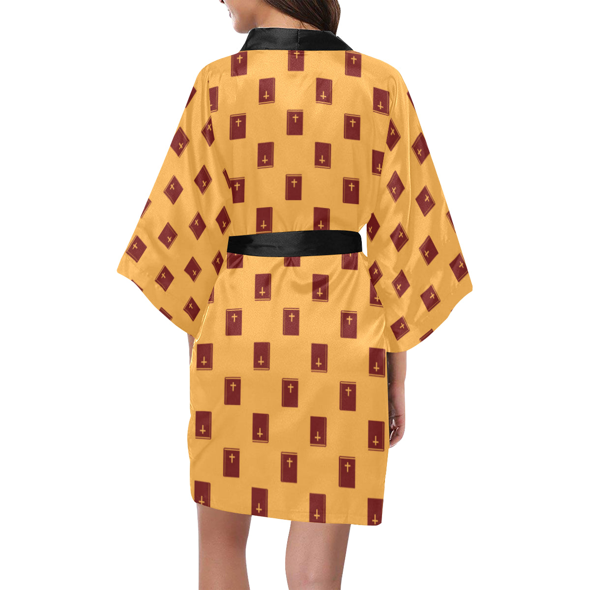 Bible Pattern Print Design 05 Women's Short Kimono