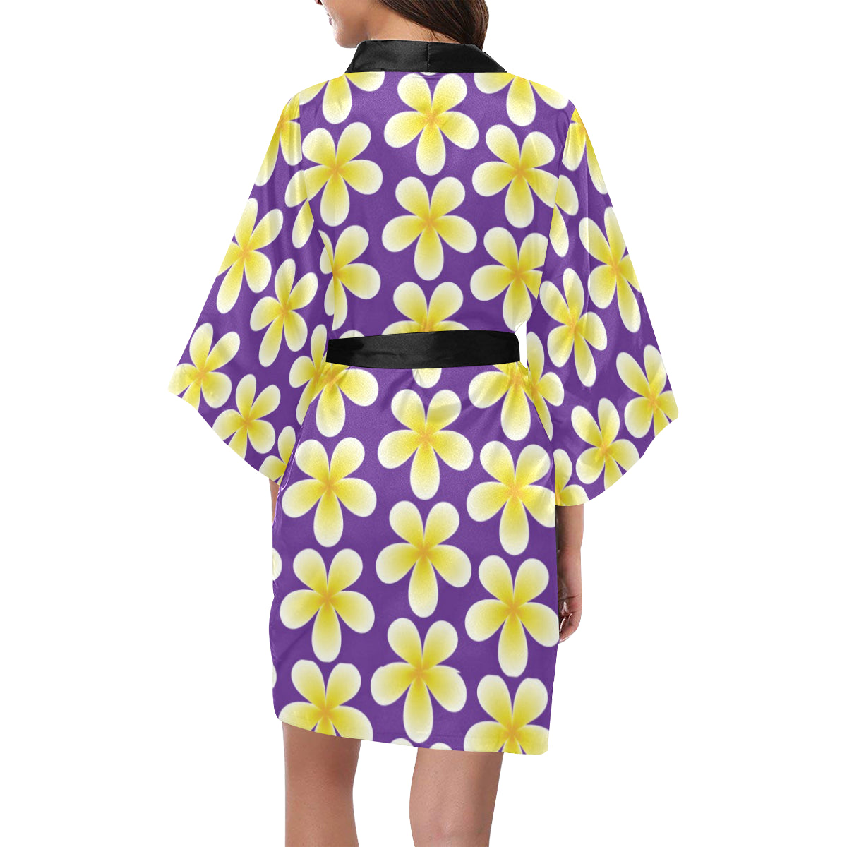 Yellow Plumeria Pattern Print Design PM05 Women Kimono Robe