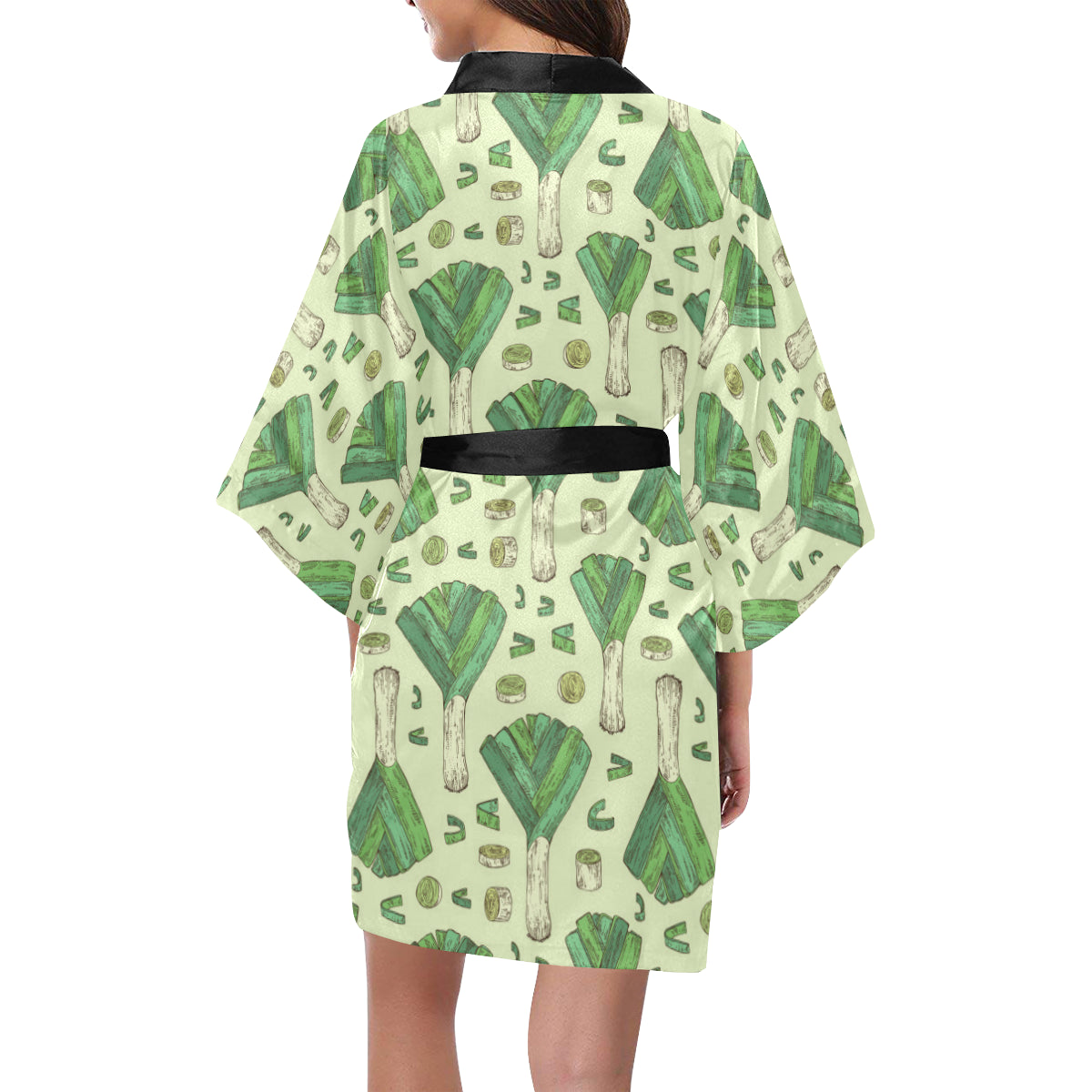 Leek Pattern Print Design 04 Women's Short Kimono