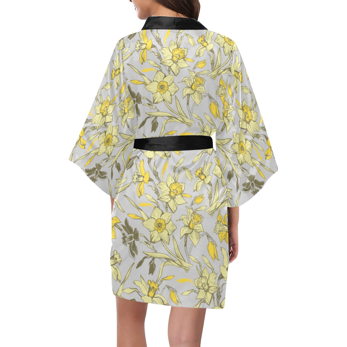 Daffodils Pattern Print Design DF05 Women's Short Kimono