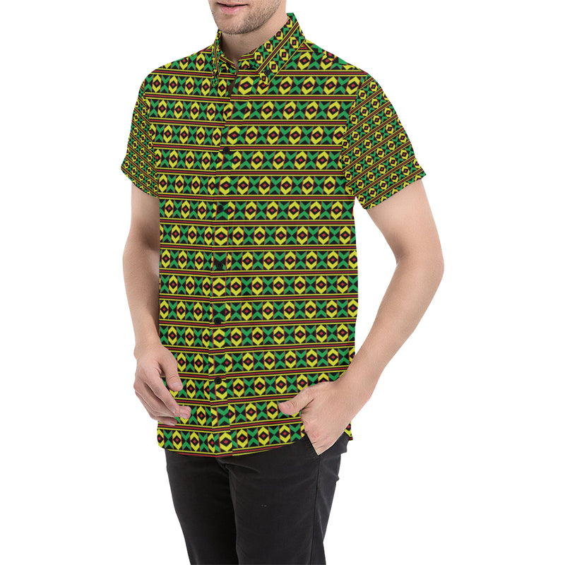 African Geometric Print Pattern Men's Short Sleeve Button Up Shirt