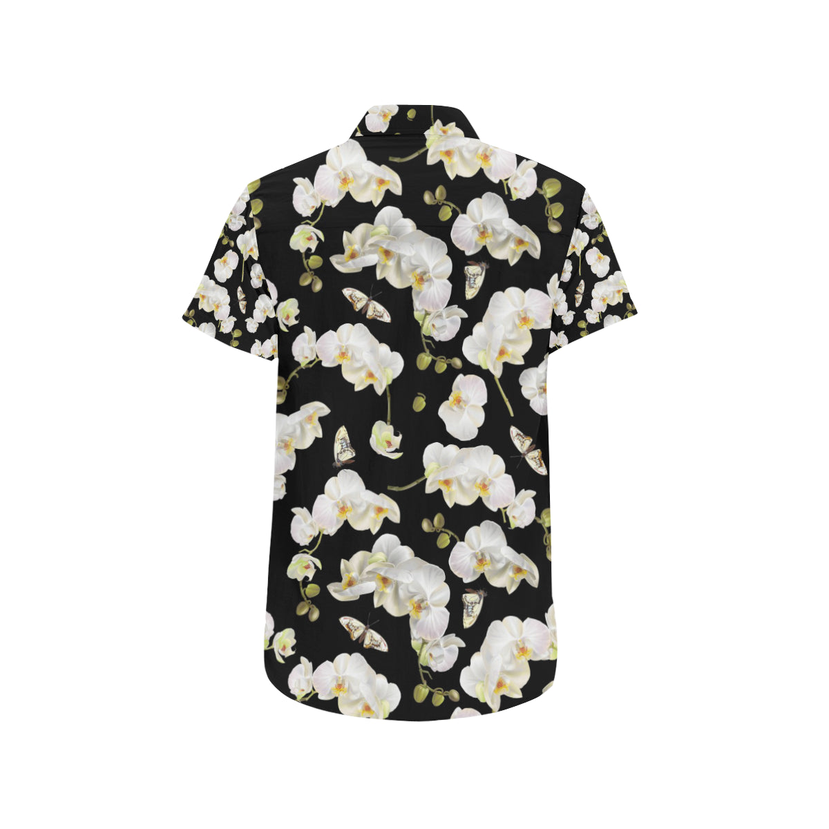 Orchid White Pattern Print Design OR011 Men's Short Sleeve Button Up Shirt