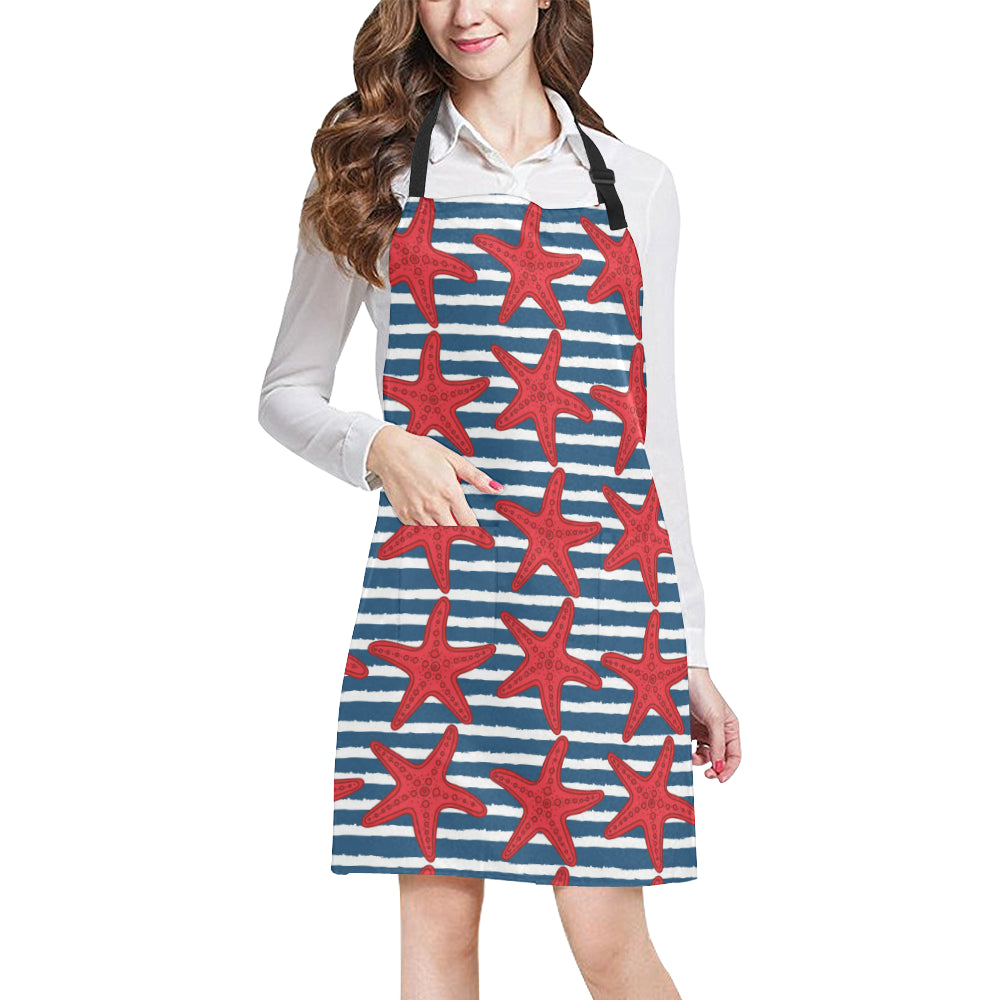 Starfish Red Pattern Print Design 02 Apron with Pocket