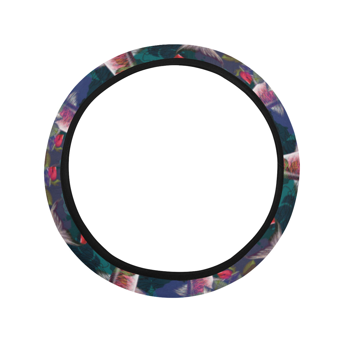 Barracuda with Folwer Pattern Print Design 01 Steering Wheel Cover with Elastic Edge