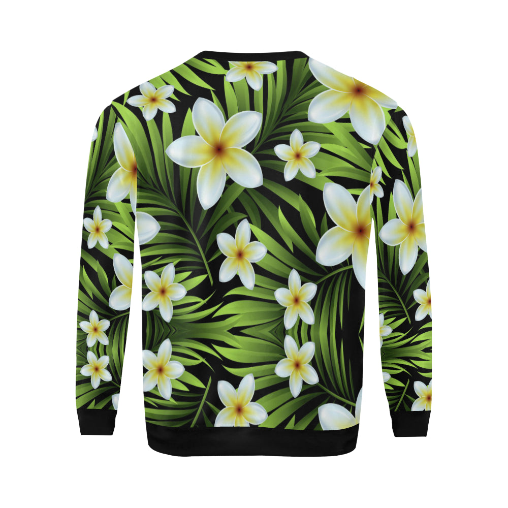 White Plumeria Pattern Print Design PM06 Men Long Sleeve Sweatshirt