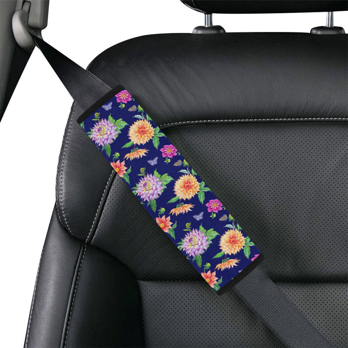 Dahlia Pattern Print Design DH010 Car Seat Belt Cover