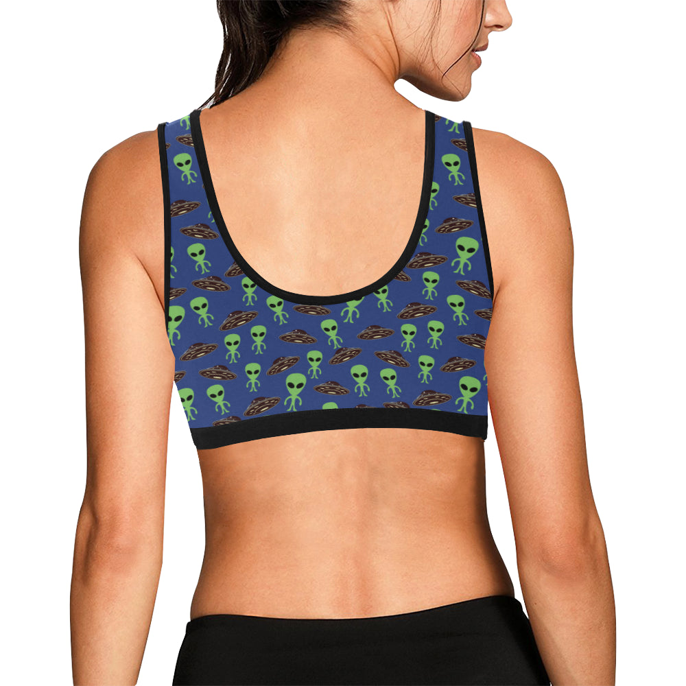 Alien Green UFO Pattern Sports Bra