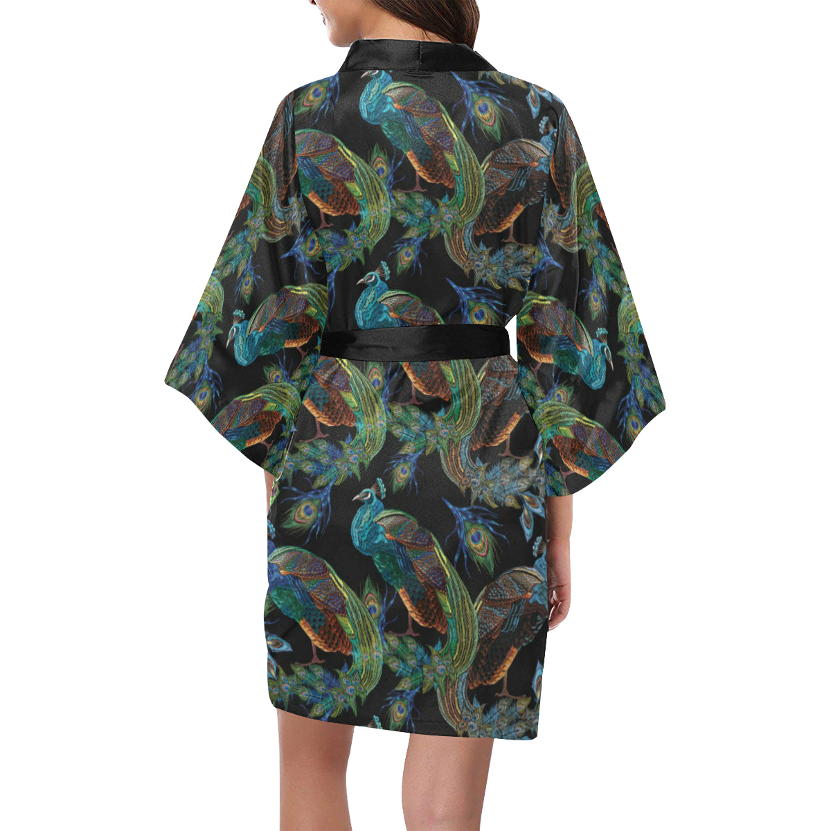 Peacock Pattern Print Design A04 Women's Short Kimono