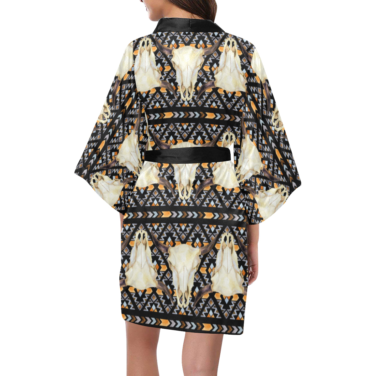 Buffalo Head Pattern Print Design 03 Women's Short Kimono