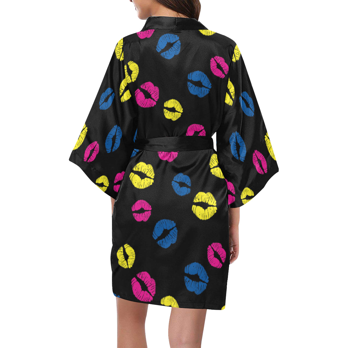 Lip Neon Color Pattern Print Design 01 Women's Short Kimono