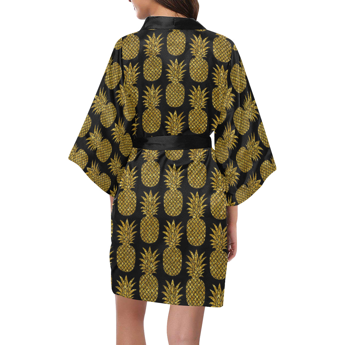 Gold Pineapple Pattern Print Design PP011 Women Kimono Robe