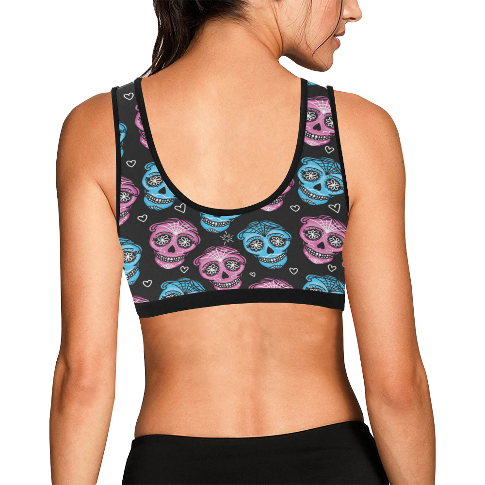Day of the Dead Skull Print Pattern Sports Bra
