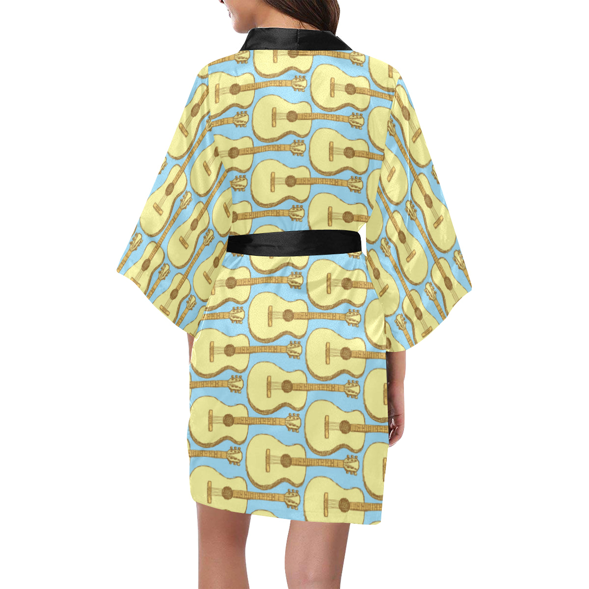 Acoustic Guitar Pattern Print Design 03 Women's Short Kimono