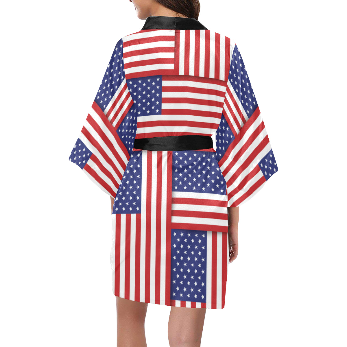 Patriotic US Flag Pattern Print Design A01 Women's Short Kimono