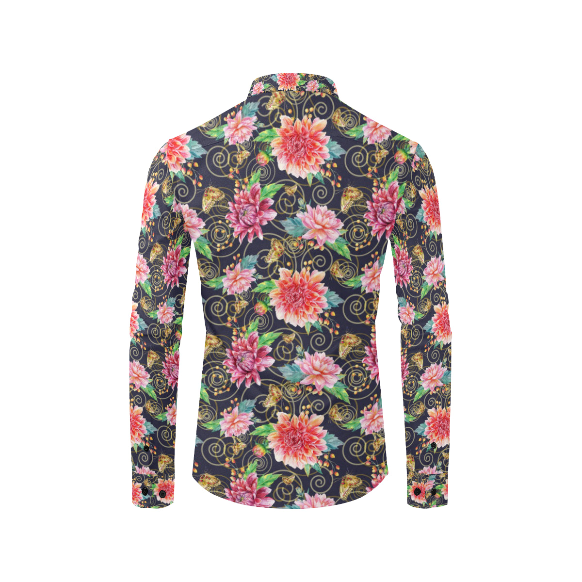 Dahlia Pattern Print Design DH02 Men's Long Sleeve Shirt