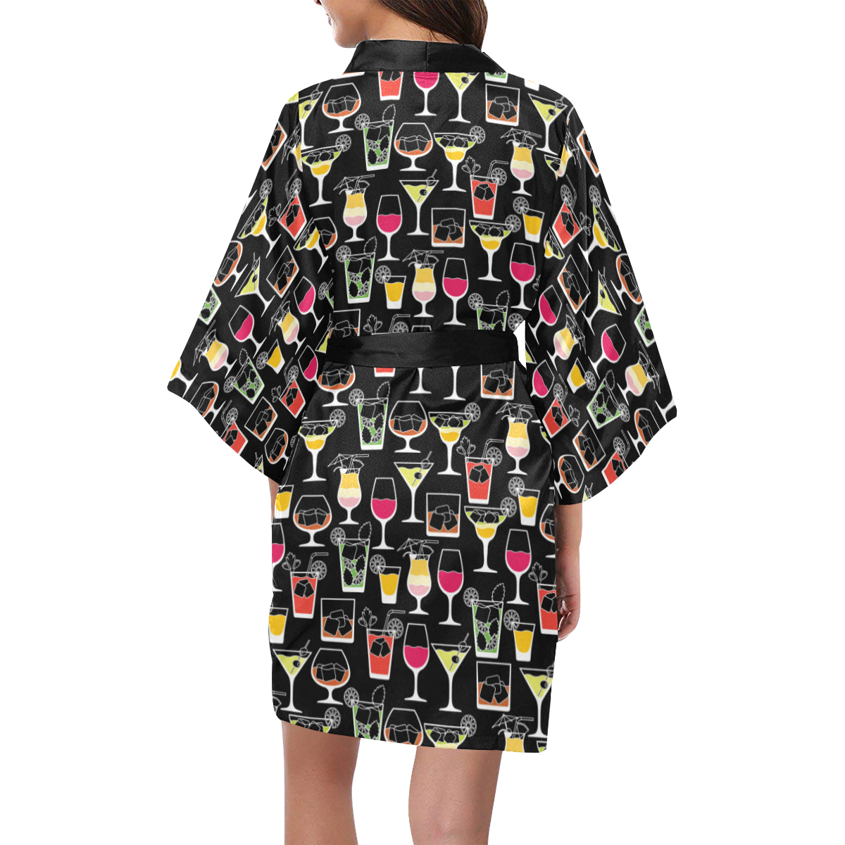 Cocktail Pattern Print Design 01 Women's Short Kimono