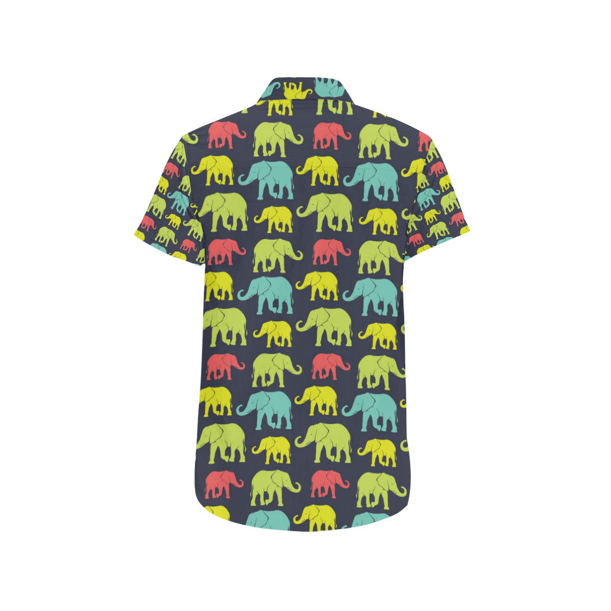 Elephant Neon Color Print Pattern Men's Short Sleeve Button Up Shirt